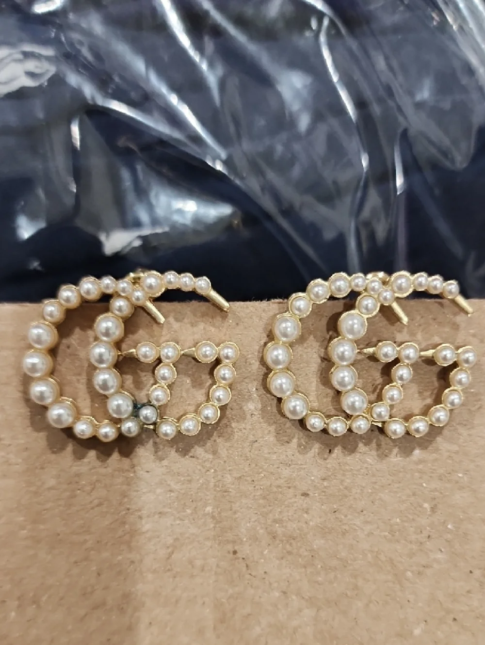 Double G Faux Pearl Earrings -GG Gold and Pearl - Picture 2 of 4